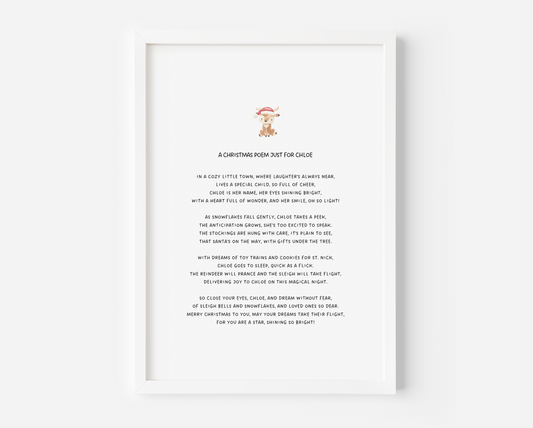 Kids Christmas Poem Personalised Print