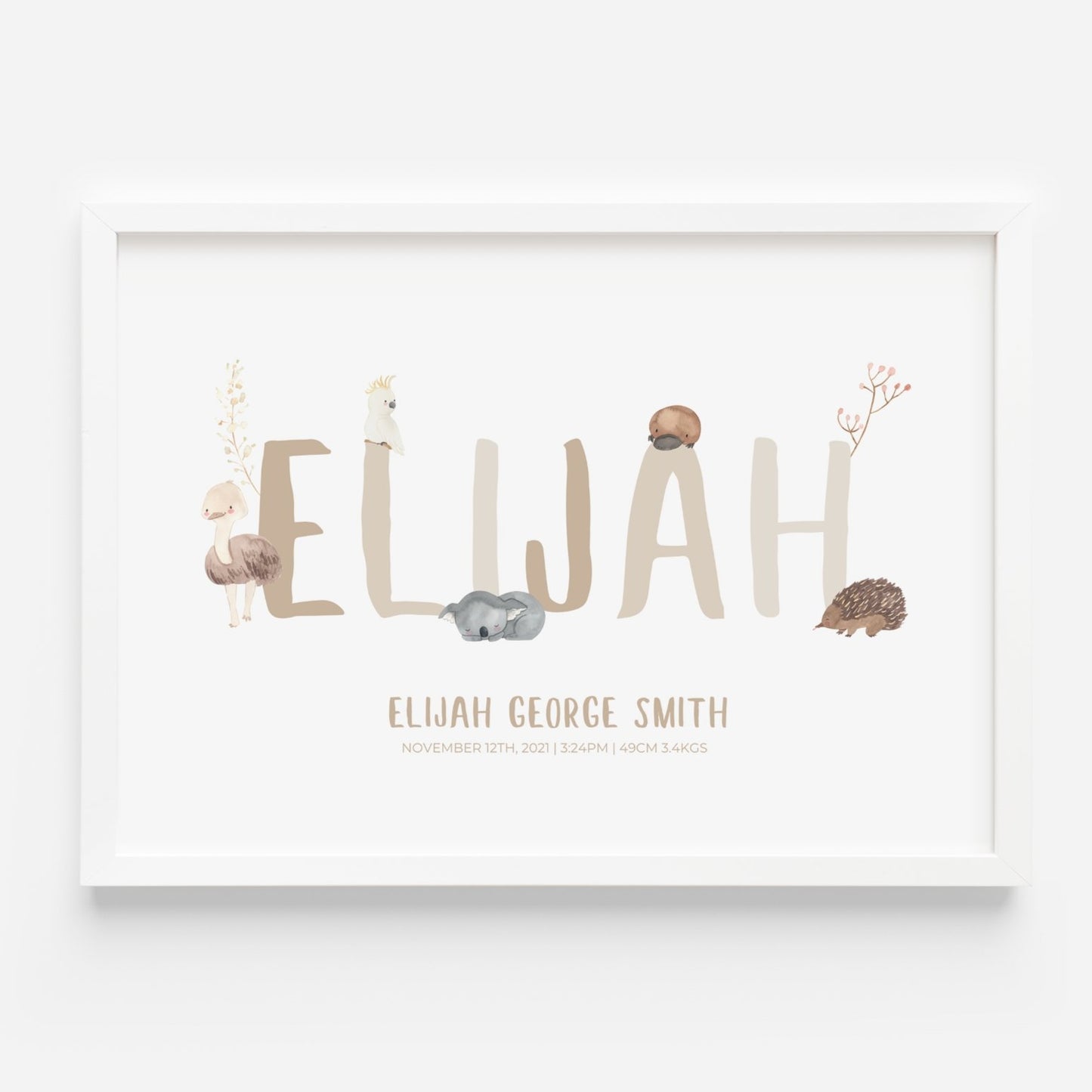 australian animal name personalised print
