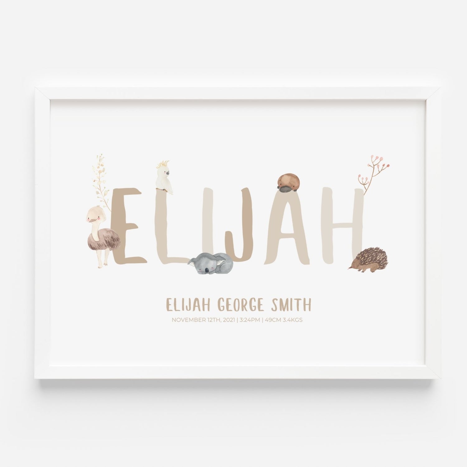 australian animal name personalised print