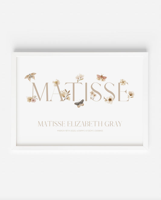 Butterfly Floral Personalised Name Print - Created By Zoe