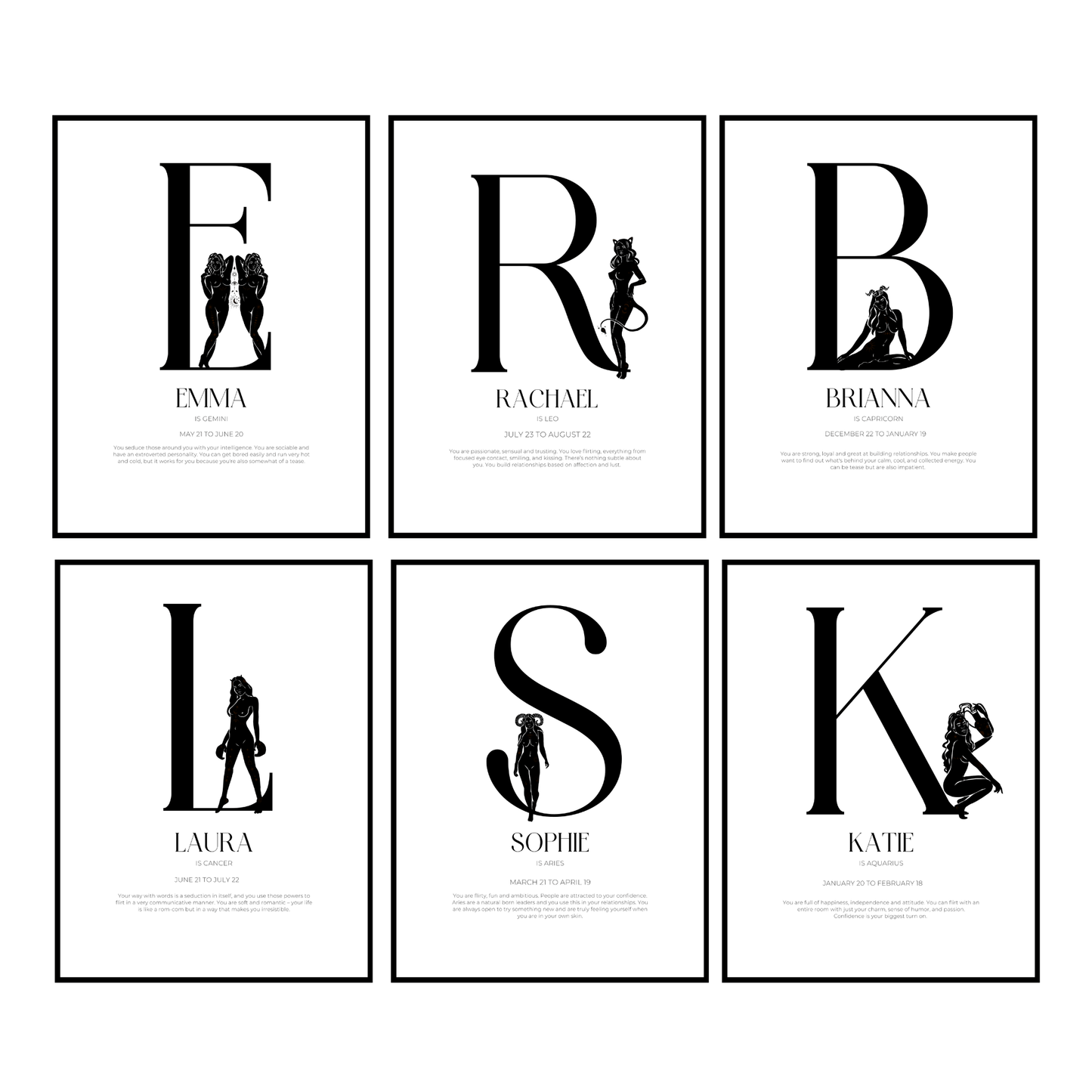 Flirty Zodiac Name Personalised Print - Created By Zoe