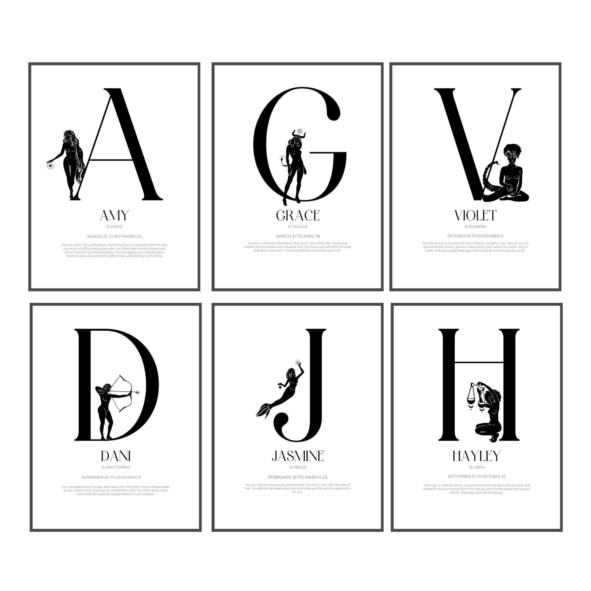 Flirty Zodiac Name Personalised Print - Created By Zoe