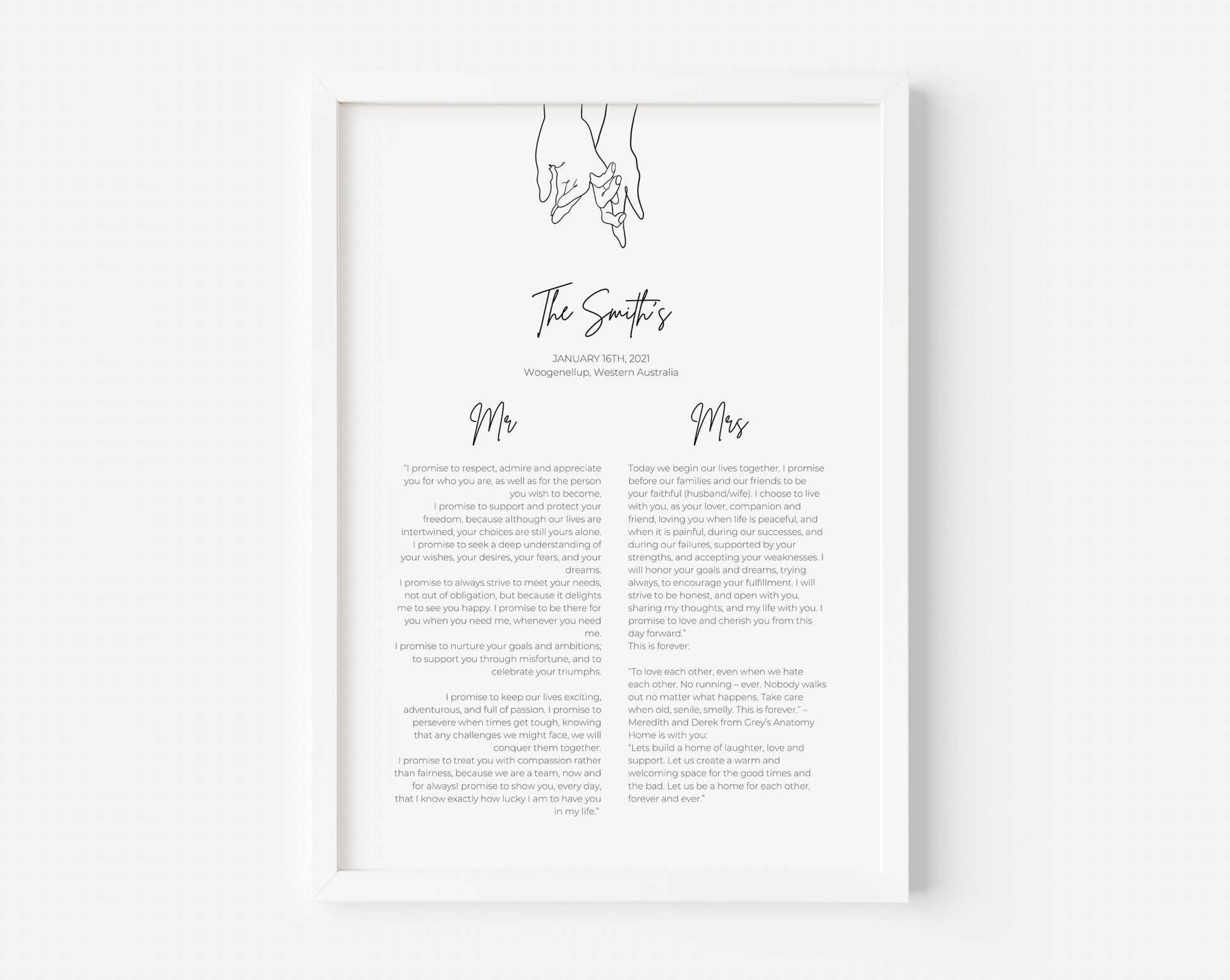 Wedding Vows Personalised Print - Created By Zoe