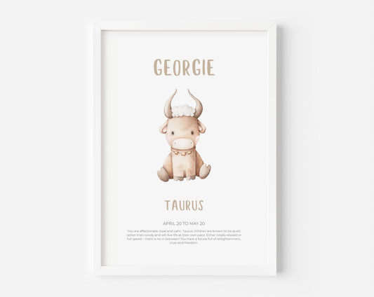 Zodiac Baby Child Personalised Name Print - Created By Zoe
