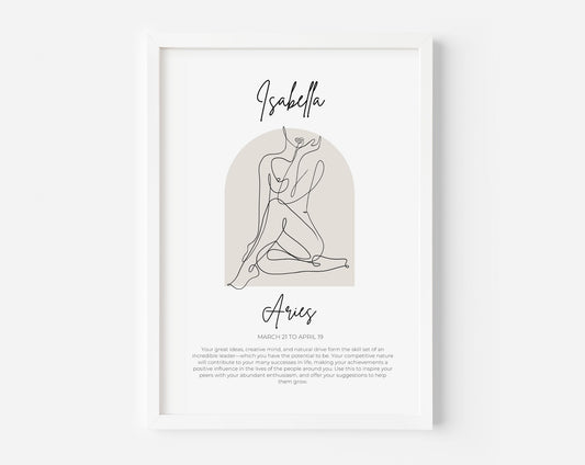 zodiac name personalised print