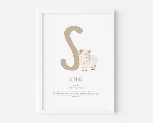 Kids Zodiac Initial Custom Print