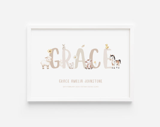 Farm Animal Name Custom Print
