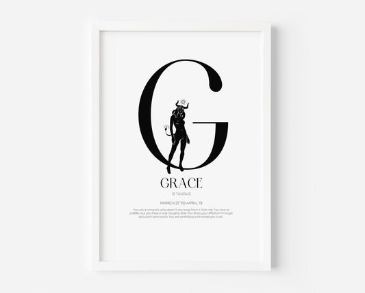 Flirty Zodiac Initial Custom Print
