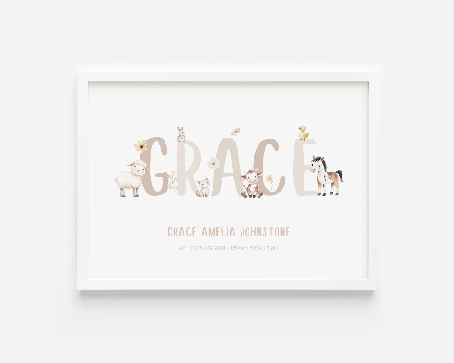 Farm Animal Personalised Kids Name Print