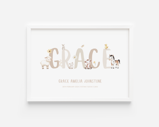 Farm Animal Personalised Kids Name Print
