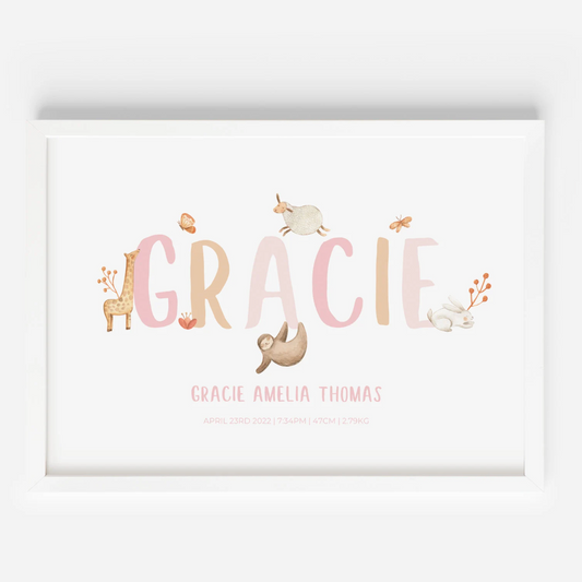 Kids Animal Name Personalised Print