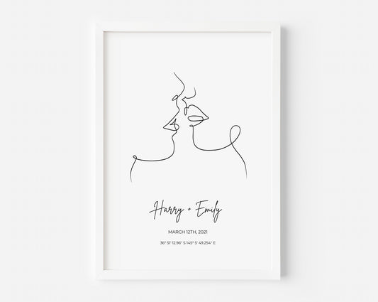 couple kissing personalised print
